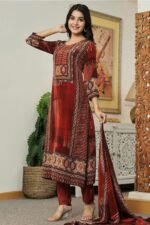 Maroon Printed Kurta Set with Dupatta – m-xxl Fabric -muslin