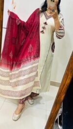 🌹🌹Pure fine Cotton fabric  🪡🧶 heavy embroidery  Kurti with Pant with cotton 100-100 Dupatta🌹🌹 - Image 5