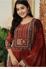 Maroon Printed Kurta Set with Dupatta – m-xxl Fabric -muslin - Image 4