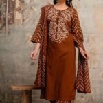 Bandhej Print kurta set   Coffe color , or brown