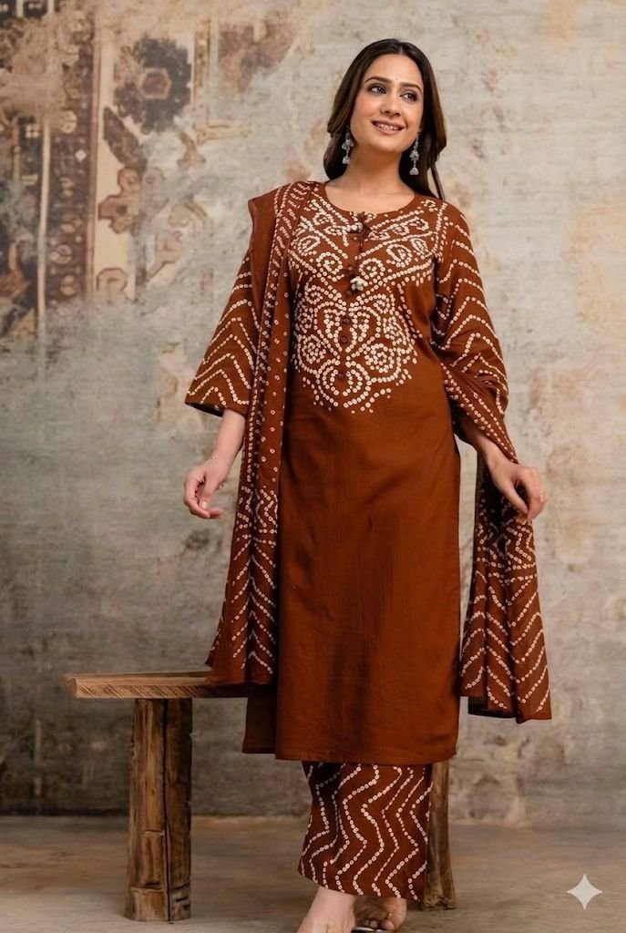 WhatsApp Image 2026-05-16 at 21.56.32 Bandhej Print kurta set Coffe color , or brown - Image 1