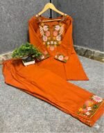 Handcrafted Jaipur Cord Set  Color - Rust/orange - Image 2